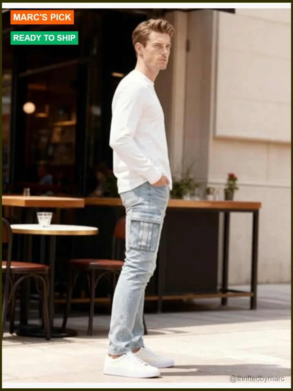 Men's Slim Fit Stretch Denim Cargo Jeans with Multi Pockets
